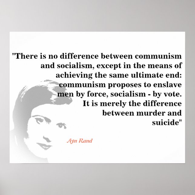 Póster Ayn Rand Cita Sobre Socialismo Y Comunismo (Frente)
