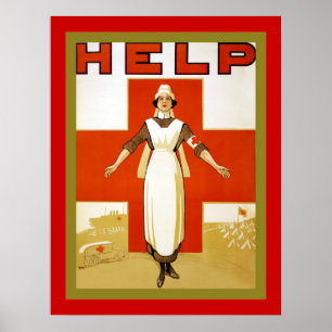 Póster Ayuda ~ Enfermero de vintage ~ Primera Guerra Mund