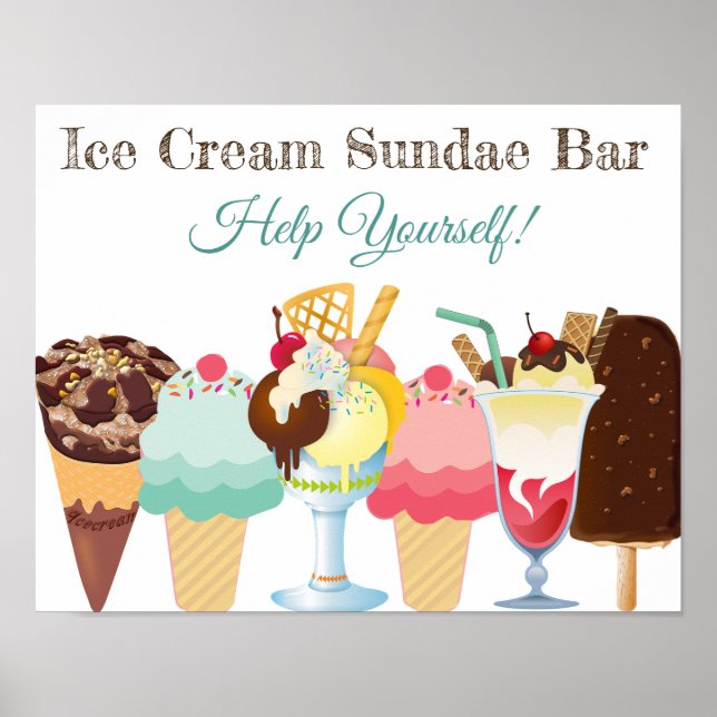 Póster Ayuda tú mismo Rótulo de Poster de Ice Cream Sunda (Frente)