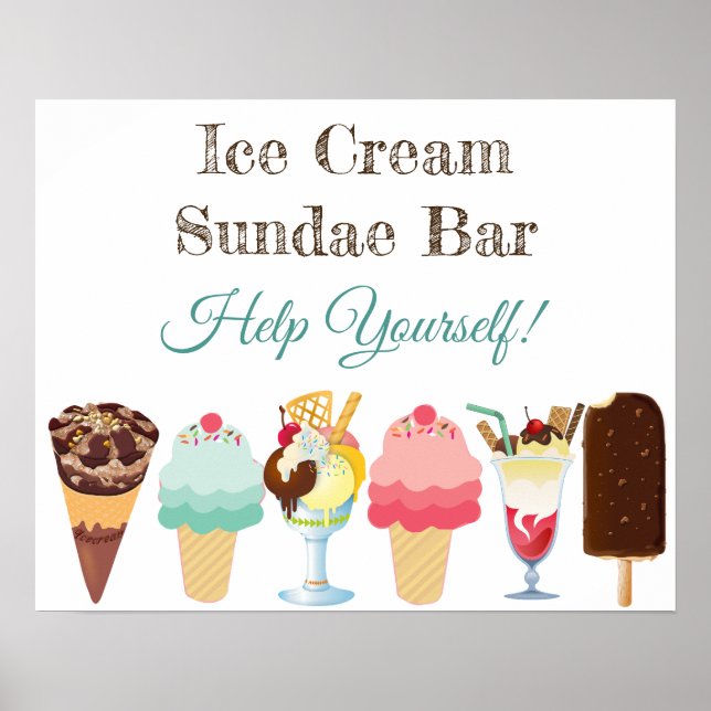 Póster Ayuda tú mismo Rótulo de Poster de Ice Cream Sunda (Frente)