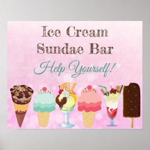 Póster Ayuda tú mismo Rótulo de Poster de Ice Cream Sunda