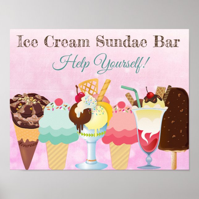 Póster Ayuda tú mismo Rótulo de Poster de Ice Cream Sunda (Frente)
