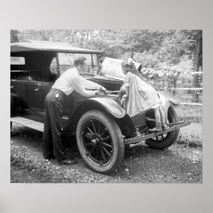 Póster Ayudando a papá, 1923. Foto de cosecha de vintage