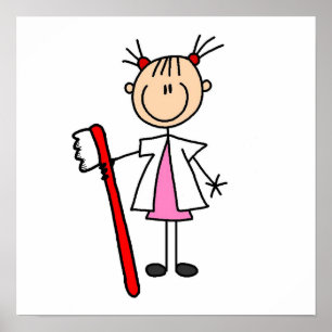 Póster Ayudante dental con cepillo de dientes