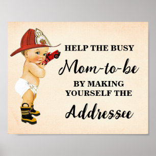 Póster Ayude a mamá a que se dirija a su bebé bombero