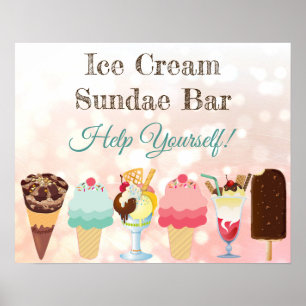 Póster Ayúdete a helar Cream Sundae Bar Poster Rótulo