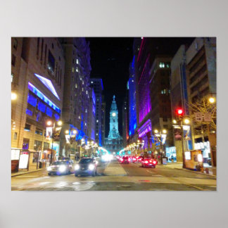 Póster Ayuntamiento de Filadelfia durante la noche