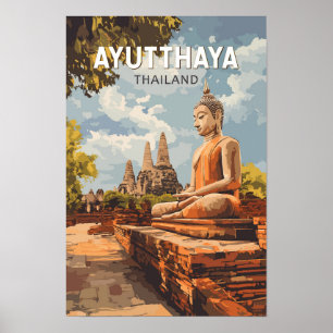 Póster Ayutthaya Tailandia Viaje a la intemperie