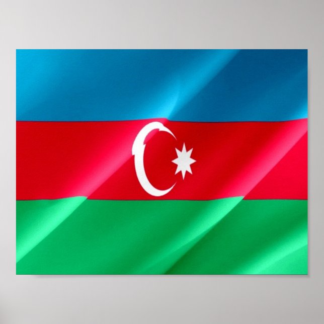Póster Azerbaiyán - Bandera ondeando - (Frente)