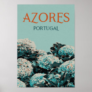 Póster Azores hidrangeas ilustracion Portugal