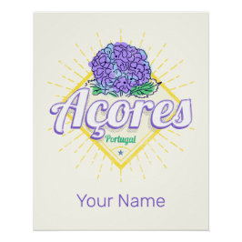 Póster Azores Hydrangea Isla Flor Portugal Vintage