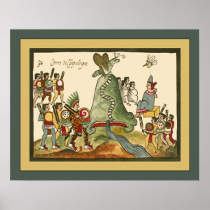 Póster Aztec ~ Chapultepec Hill ~Archeology ~Tovar Codex~