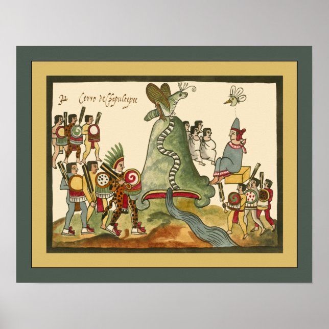 Póster Aztec ~ Chapultepec Hill ~Archeology ~Tovar Codex~ (Frente)
