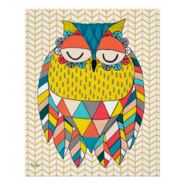 Póster Aztec Owl Tribal Bird Patrón Ilustracion audaz