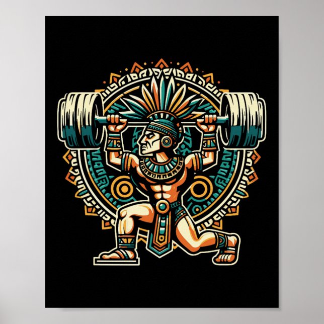 Póster Aztec Warrior Gym Weightlifting Bodybuilding Worko (Frente)