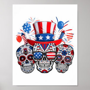 Póster Azúcar Calavera Sombras Fuego Bandera Americana 4