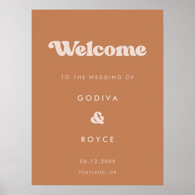 Póster Azúcar retro-marrón elegante Bienvenido a nuestro  (Frente)