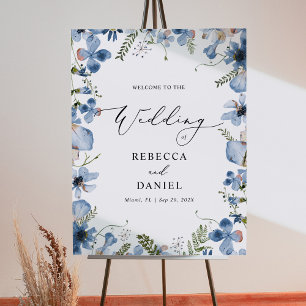 Póster Azul acuarela Flores silvestres Boho Boda Poster
