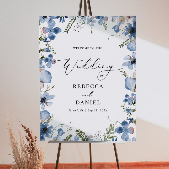 Póster Azul acuarela Flores silvestres Boho Boda Poster (Subido por el creador)