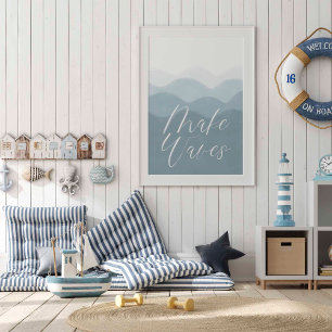 Póster azul acuarela hace olas poster