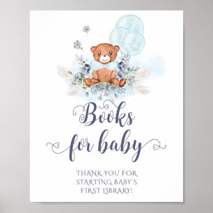 Póster Azul acuarela Teddy Bear globos para bebé