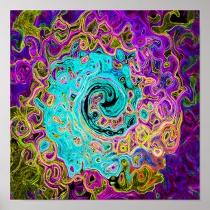 Póster Azul Acuático Helado Groovy Remolino Líquido Abstr