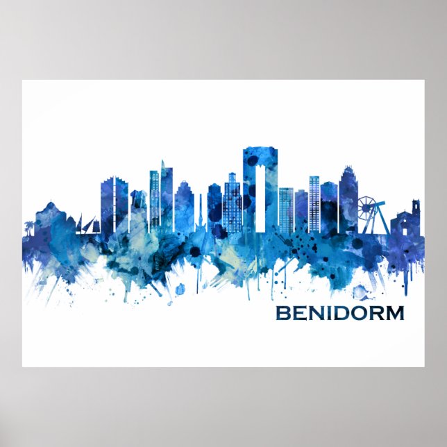 Póster Azul aéreo de Benidorm España (Frente)