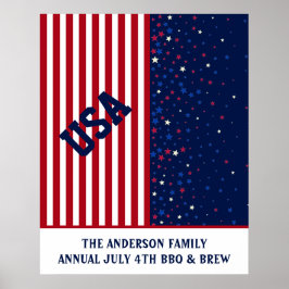 Póster Azul blanco rojo 4 de julio Día de la Independenci