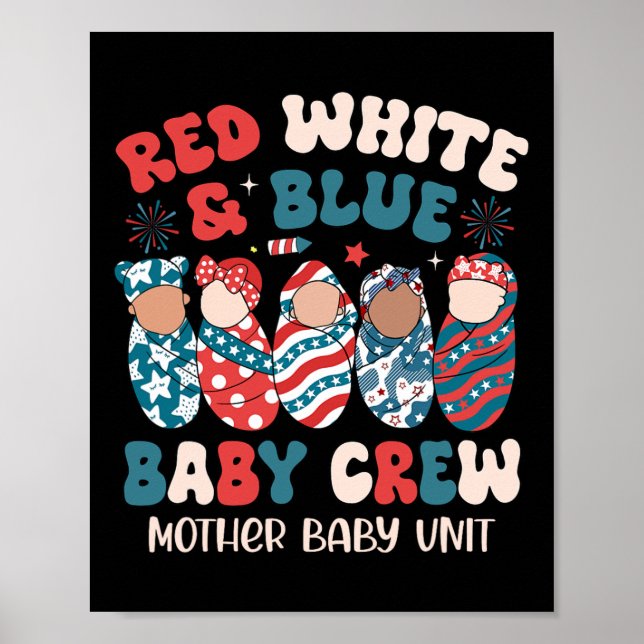 Póster Azul blanco rojo retro (Frente)