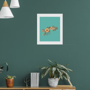 Póster Azul Boho floral moderno