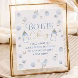 Póster Azul brunch Bubbly y Baby Shower Bottle Chug