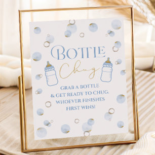 Póster Azul brunch Bubbly y Baby Shower Bottle Chug