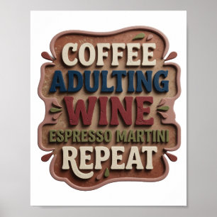 Póster Azul CAFÉ VINO PARA ADULTOS MARTINI DE ESPRESSO RE