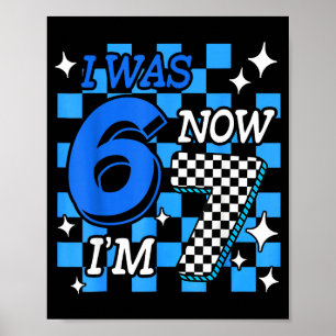 Póster Azul Cuadrillé Tenía 6 Ahora Tengo 7 Cumpleaños Ch