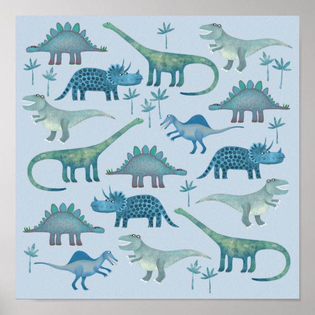 Póster azul de dinosaurios (Frente)