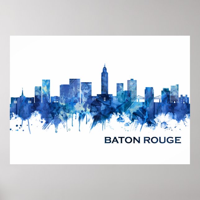 Póster Azul de la línea aérea Baton Rouge Louisiana (Frente)