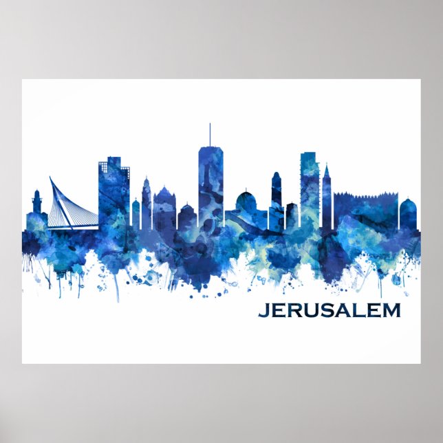 Póster Azul de la línea aérea israelí de Jerusalén (Frente)