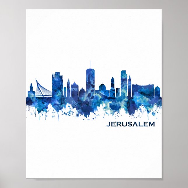 Póster Azul de la línea aérea israelí de Jerusalén (Frente)