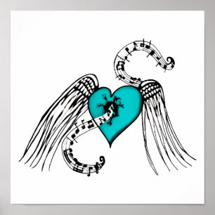Póster Azul de la música del corazón