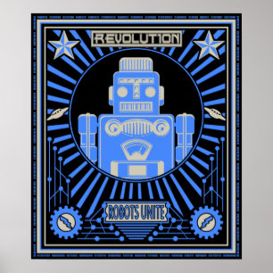 Póster Azul de la rebelión del robot