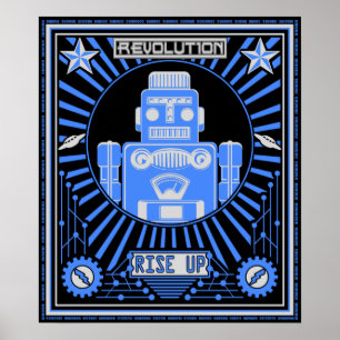 Póster Azul de la revolución del robot