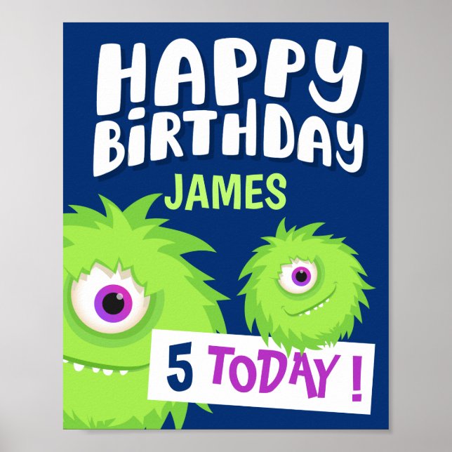 Póster Azul de pequeño monstruo lindo (Frente)