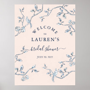 Póster Azul de Toile Francés y Rosa Bienvenida a la ducha