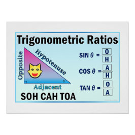 Póster azul de trigonometría SOH CAH TOA para el a