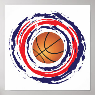 Póster Azul del baloncesto y blanco rojos