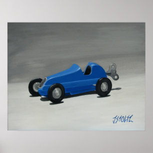 Póster Azul del coche de carreras del juguete del vintage