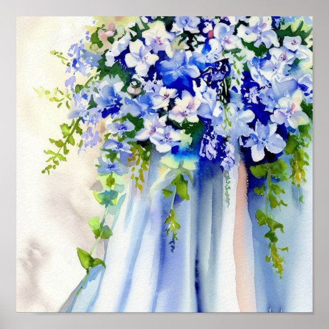 Póster Azul Delicado, Buquet en Cascada Bridal 1, (Frente)