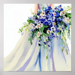 Póster Azul Delicado, Buquet en Cascada Bridal 2,