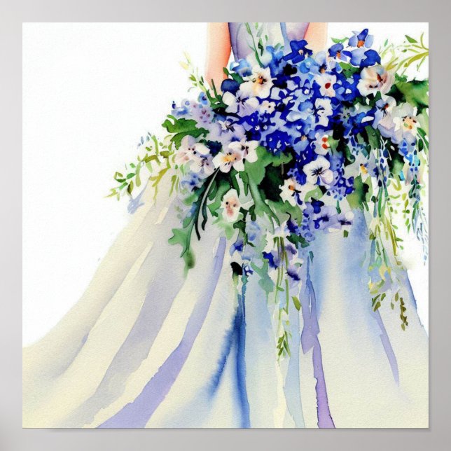 Póster Azul Delicado, Buquet en Cascada Bridal 2, (Frente)
