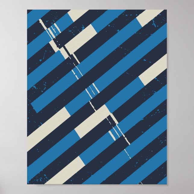 Póster Azul Diagonal a Rayas con Textura Grunge (Frente)